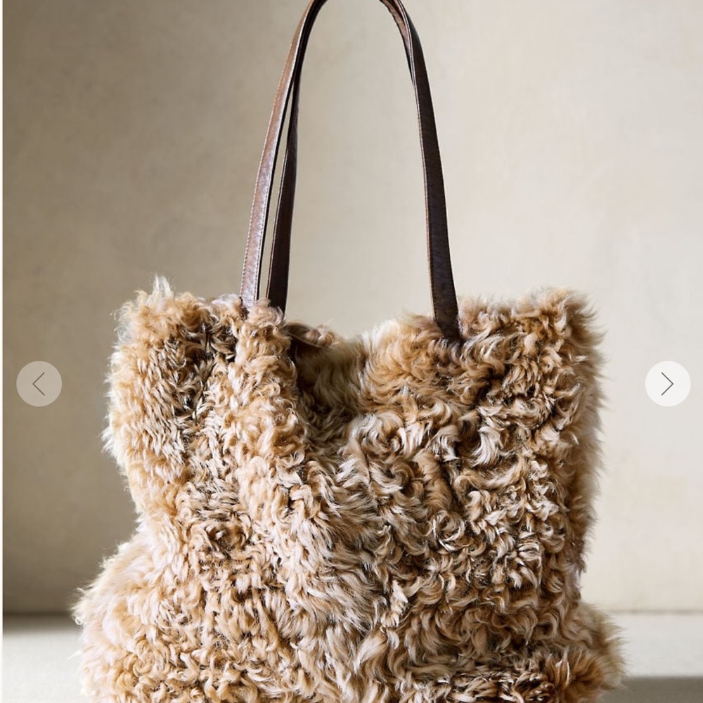 Plush Faux Shearling Tote Bag in Camel